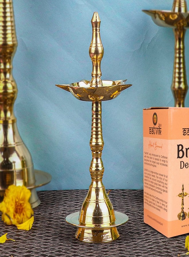 SATVIK 7 Inch (Pack of 2) Standing Brass Kerala Samai Diwali Deepak for Puja Traditional Panchmahal Pooja Deepam Diya Oil Lamp Kutthu Vilakku Dia Deepawali Return Gift Item - Image 2